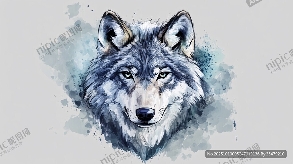 水彩绘就的威严狼之肖像