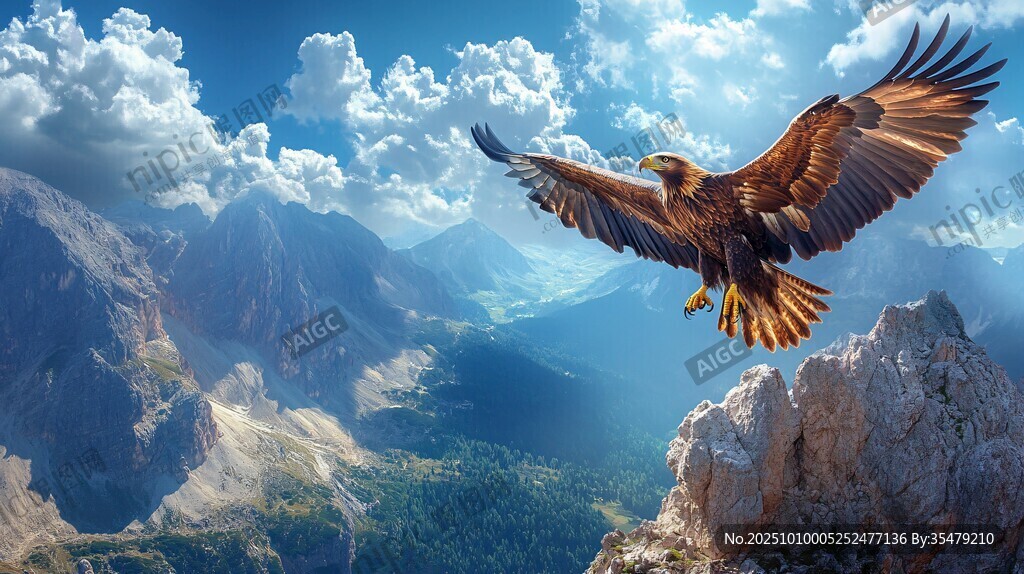 雄鹰翱翔于壮丽山川之上