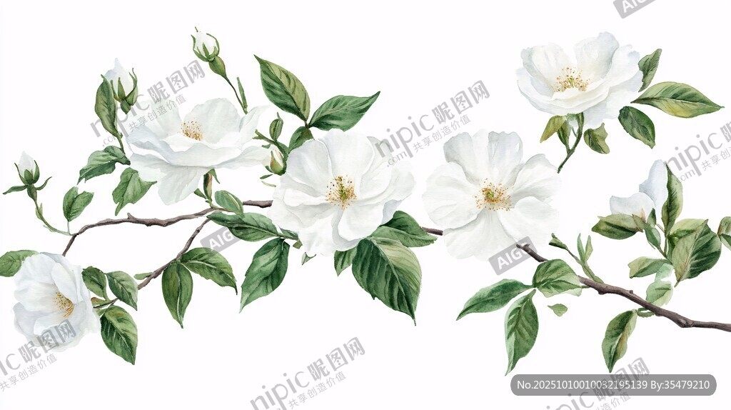 白色花卉枝叶装饰图案