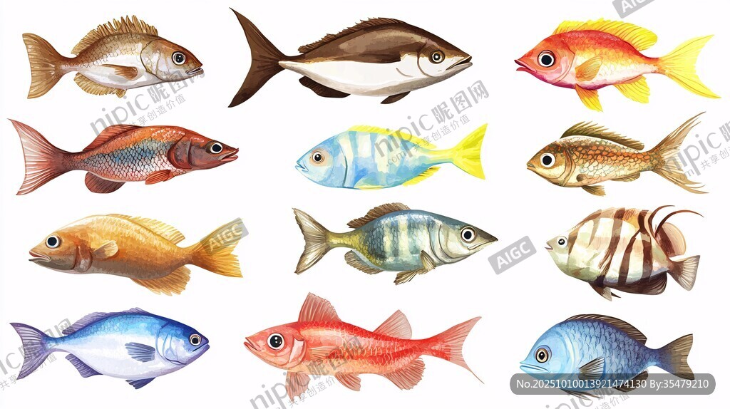 多样色彩斑斓的鱼类集合