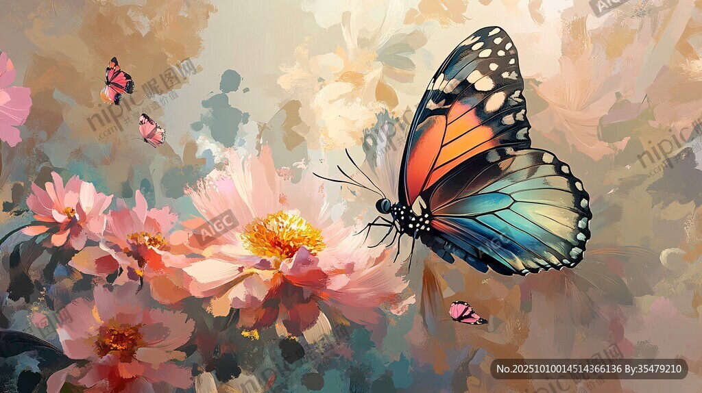 彩蝶翩跹于烂漫花丛间