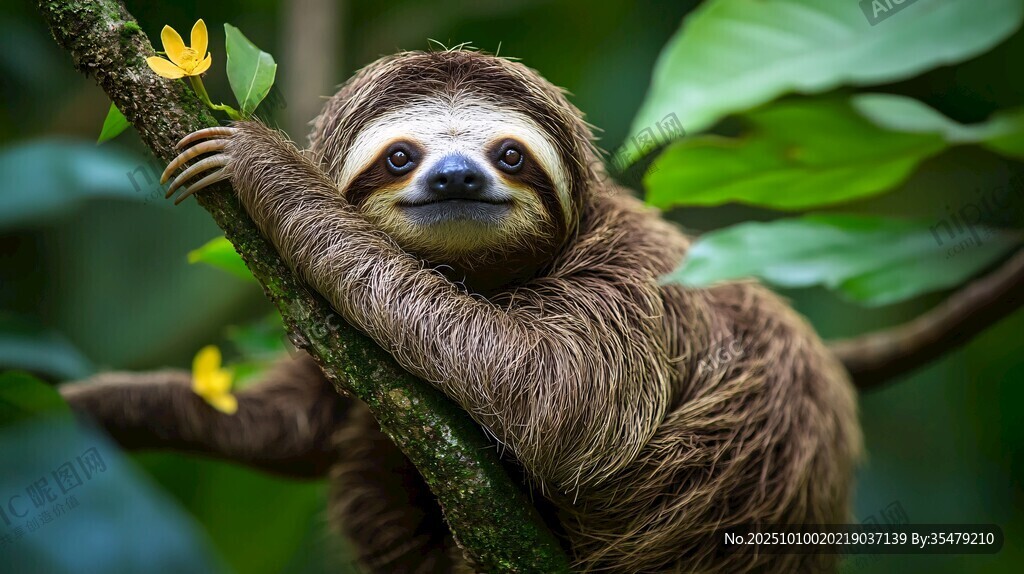 树懒挂枝头 憨态可掬