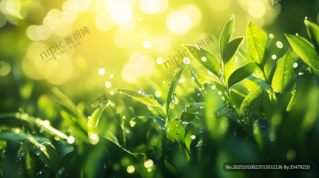 晨光下的嫩绿叶片