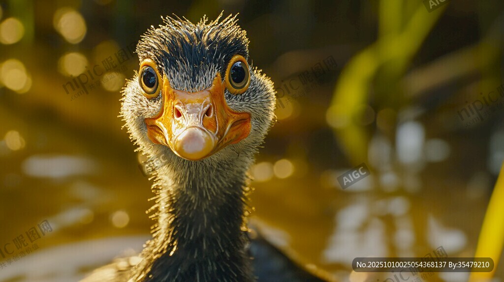 呆萌小鸭水中露可爱神态