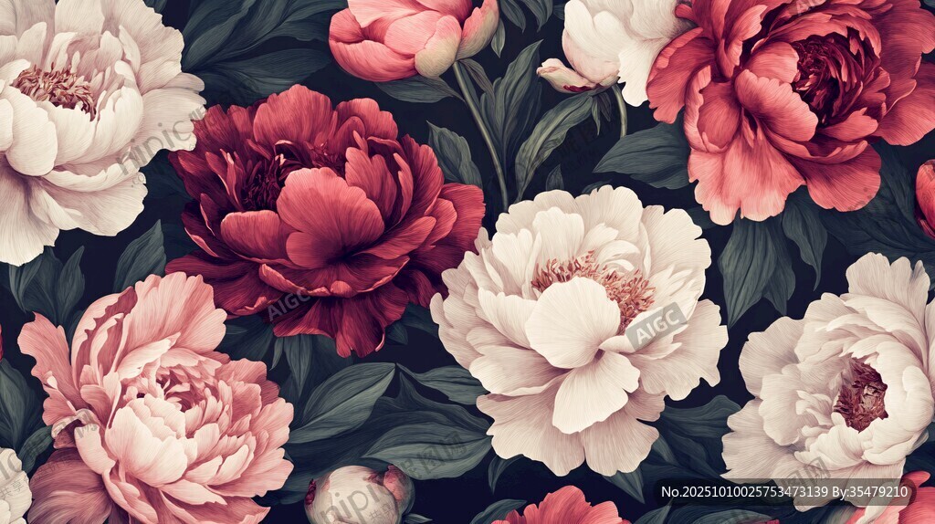 繁花似锦的多彩芍药图案
