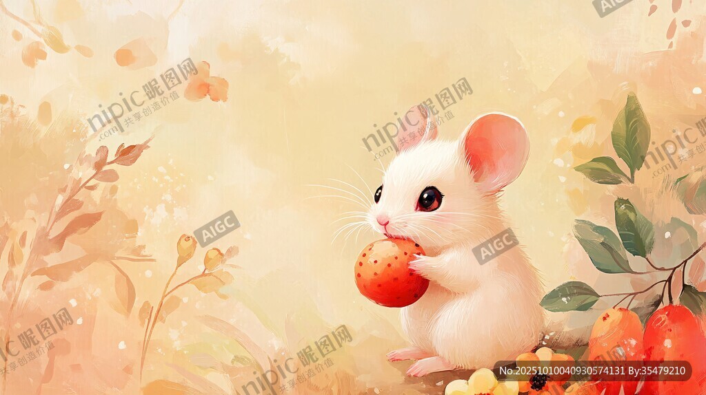 抱果白鼠置身秋日美景