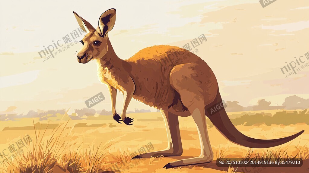 草原上的站立袋鼠