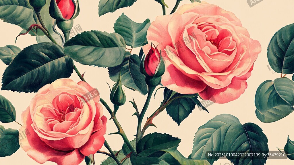 复古风粉色玫瑰插画