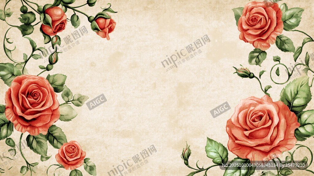 复古风玫瑰花卉装饰背景