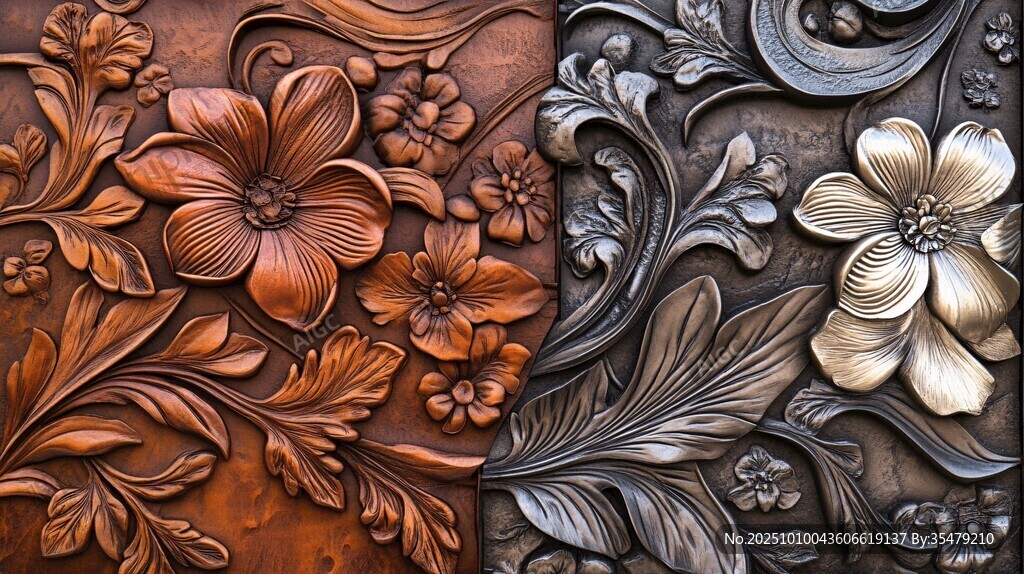 精美双色花卉木雕图案