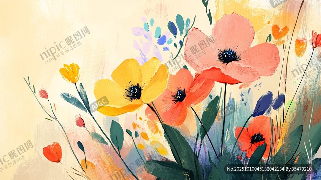 绚丽多彩的花卉插画