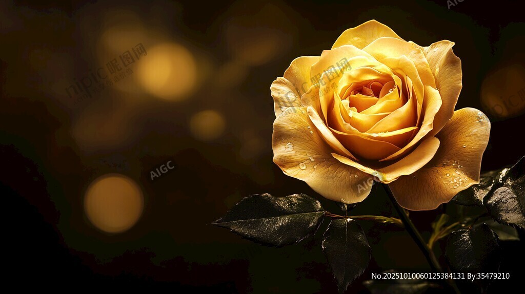 金黄玫瑰绽放梦幻背景