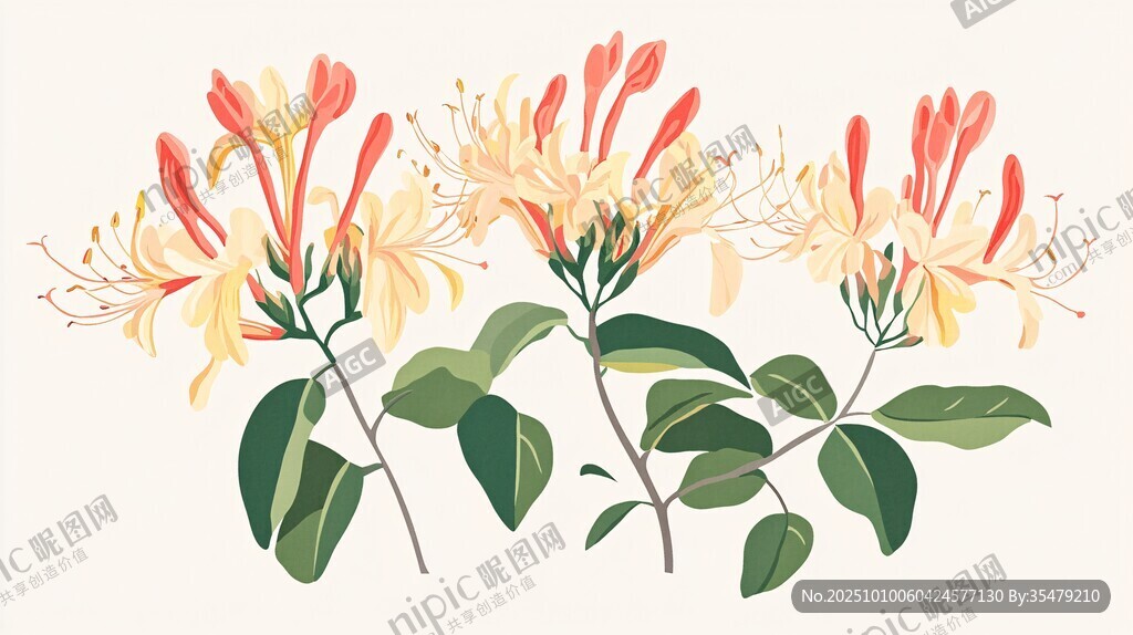 三株金银花插画展示