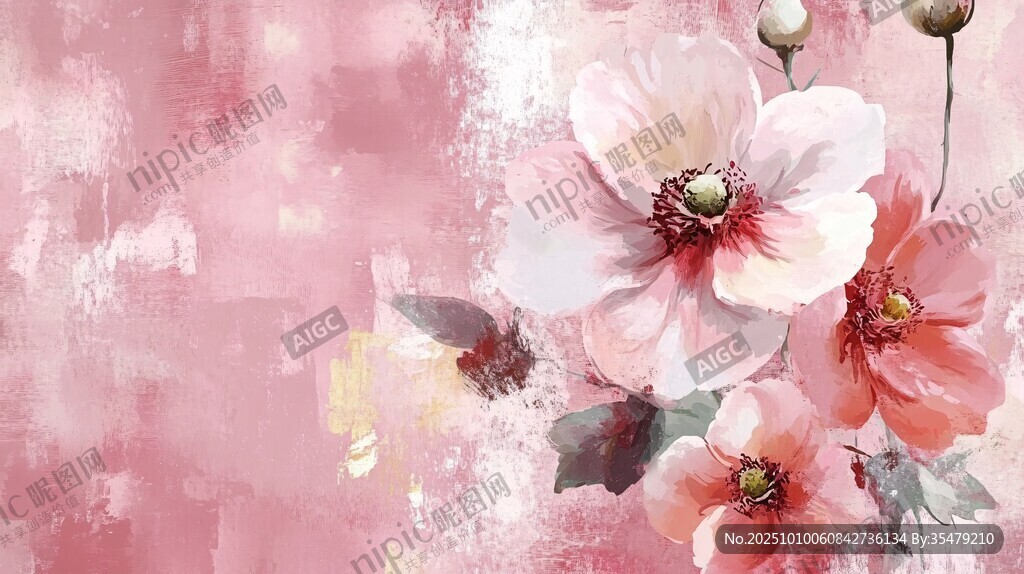 粉色花卉水彩风唯美画面