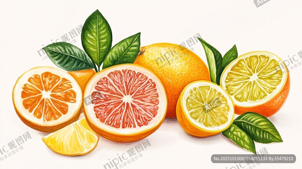 多彩柑橘类水果插画