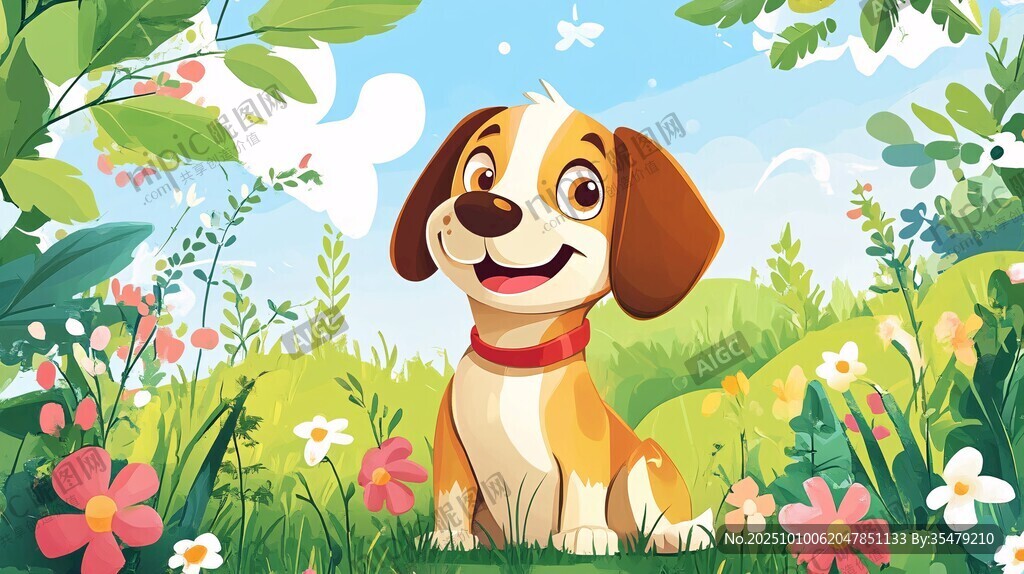 草地上的快乐小狗