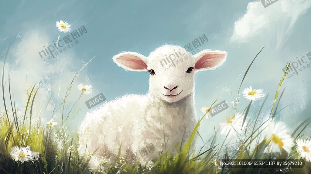 草地上的可爱小羊羔