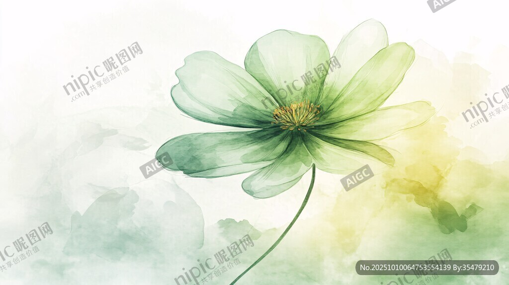 水彩绘就的清新绿色花朵