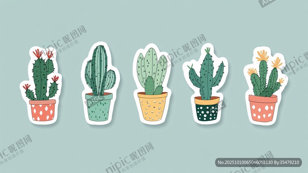 可爱仙人掌贴纸装饰图案