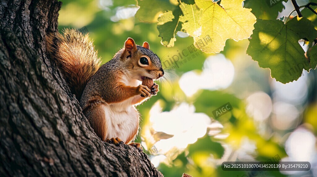 树上松鼠享美食