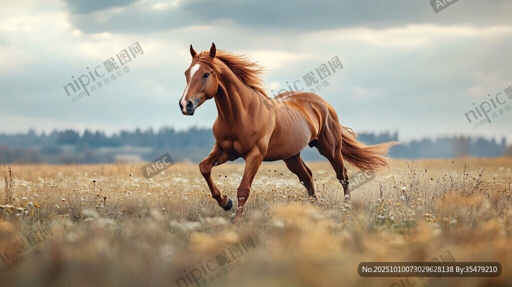 旷野中奔腾的矫健骏马