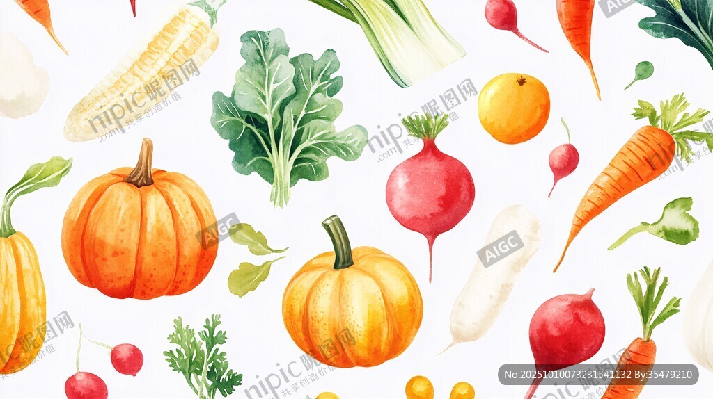 水彩绘多彩新鲜蔬菜水果