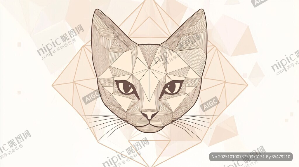 几何风格猫咪头像插画
