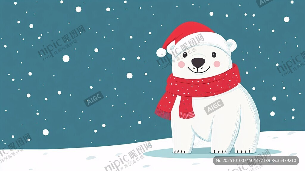 戴帽围脖的可爱北极熊