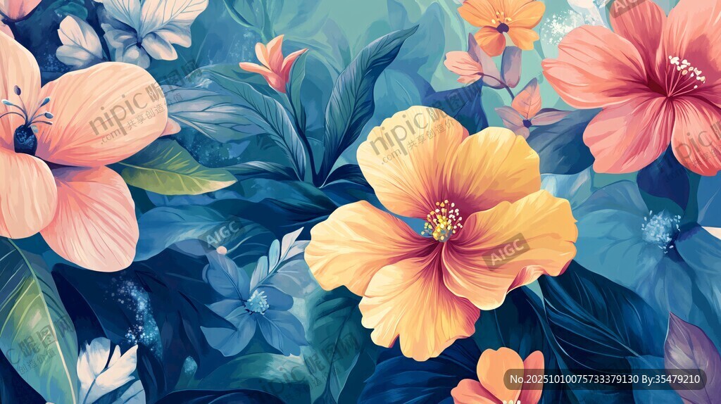 梦幻花卉图案 色彩绚丽