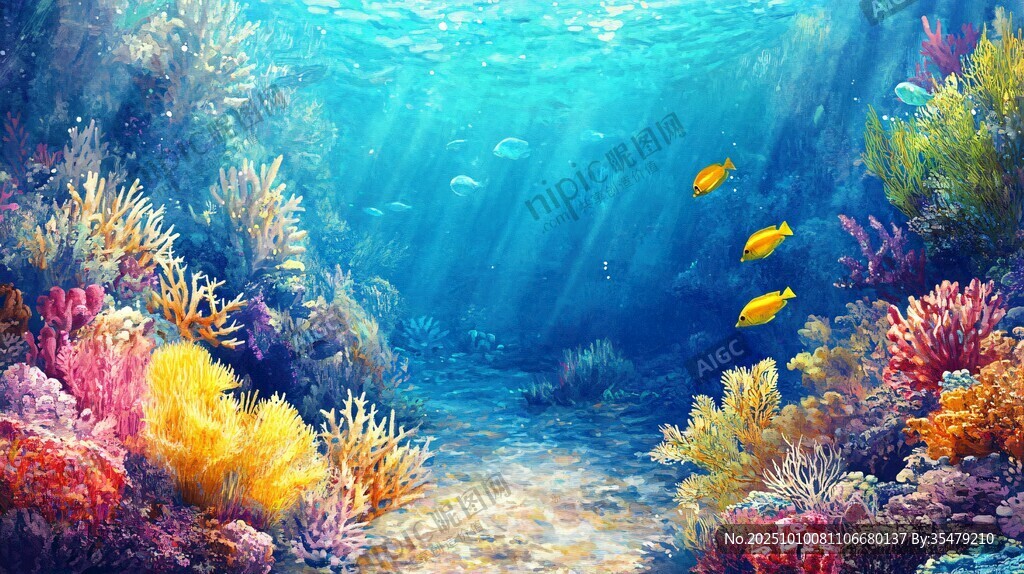 梦幻海底珊瑚与游鱼世界