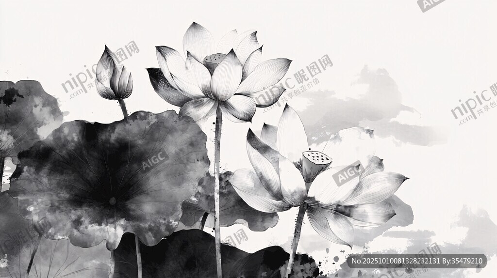 水墨荷花图