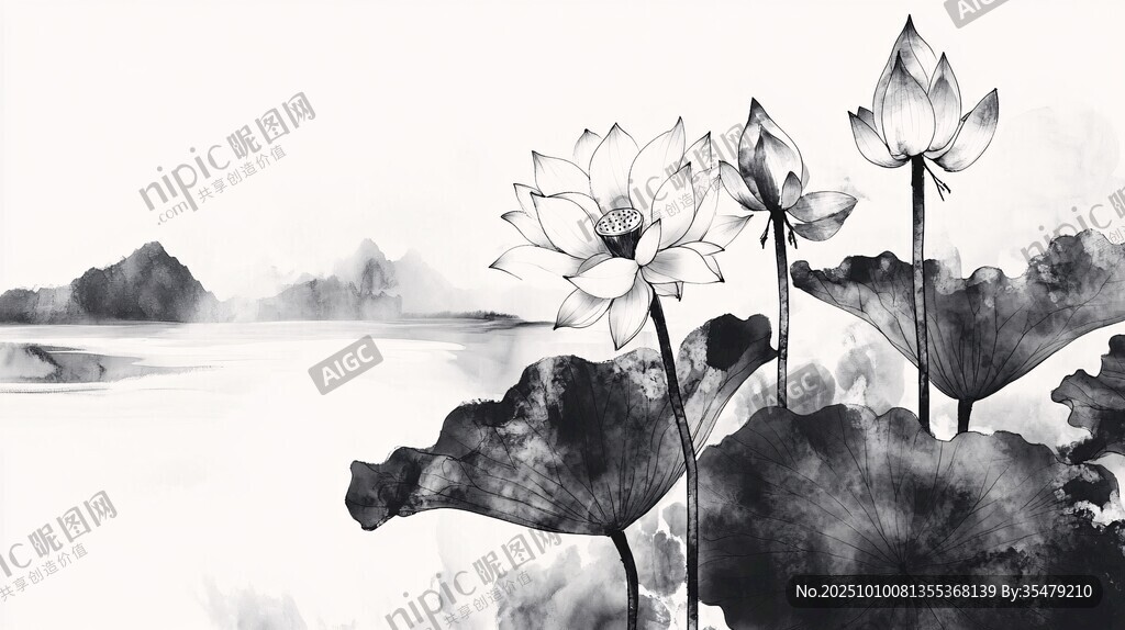 水墨荷花图