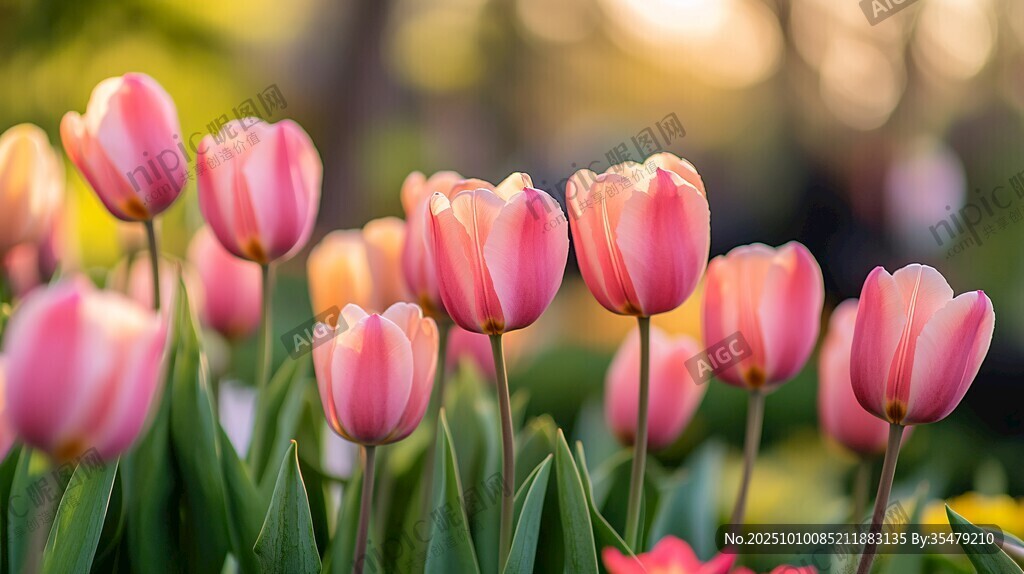 春日粉色郁金香绽放