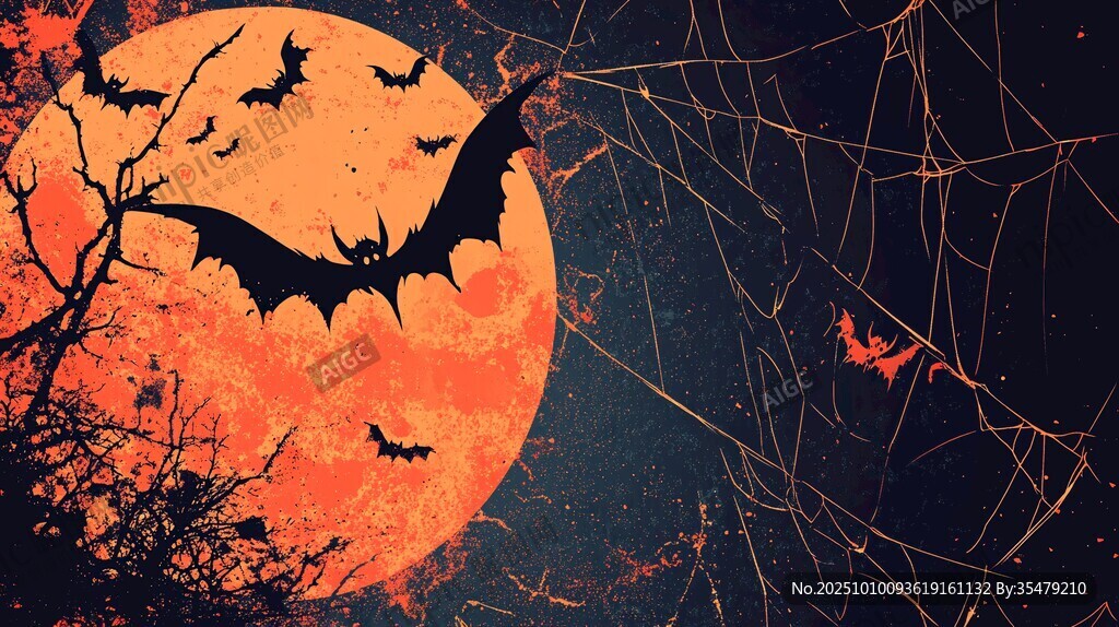 月圆夜蝙蝠与蛛网景象
