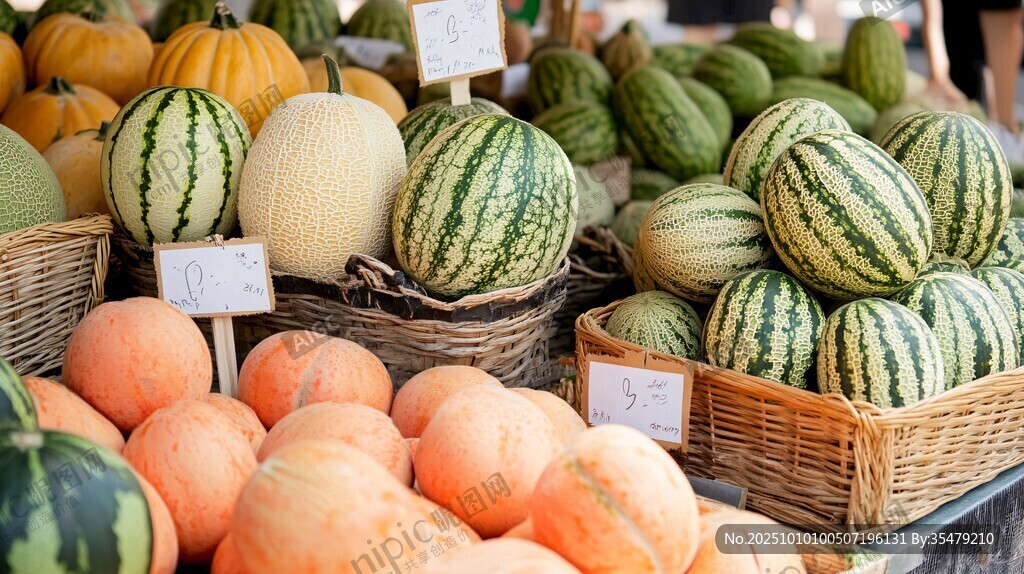 市场中的多样新鲜瓜类