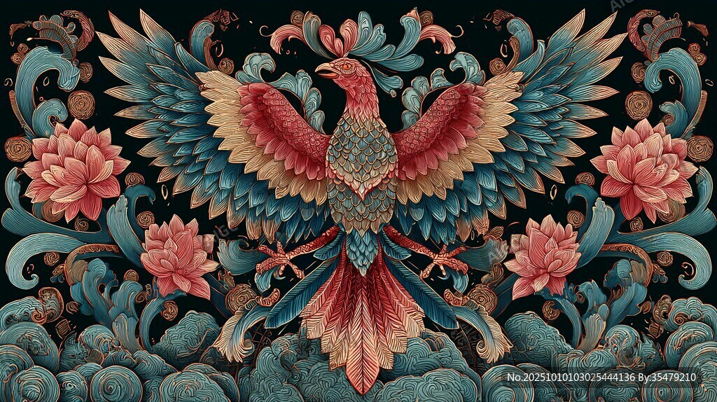 中式凤凰花卉精美图案