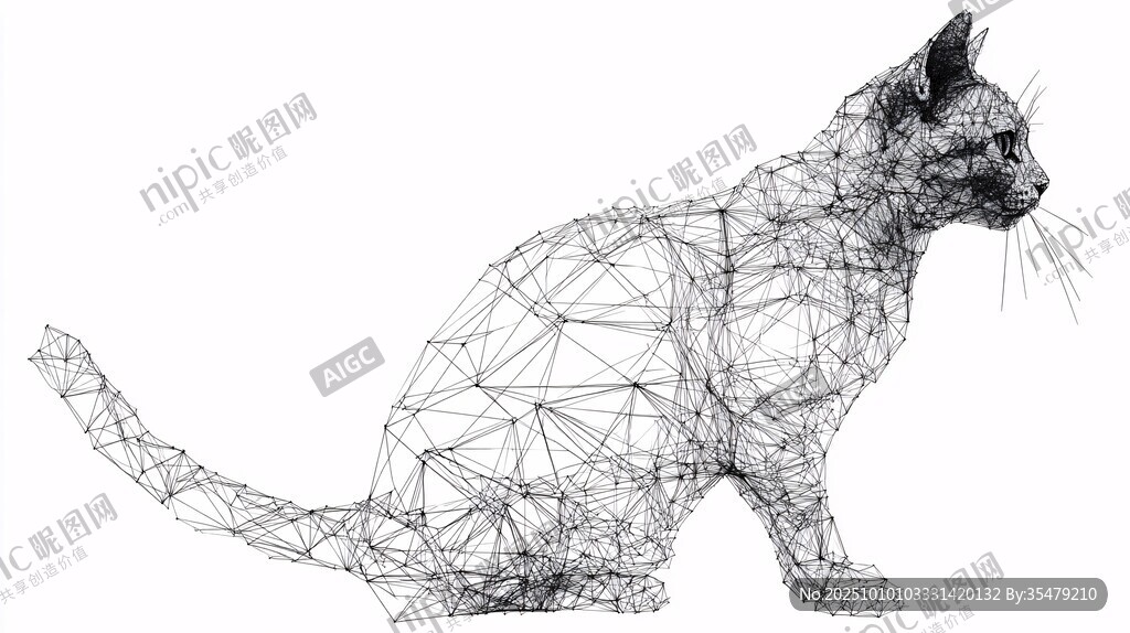 线条勾勒的几何风格猫咪