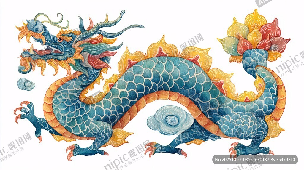 彩色祥瑞龙图