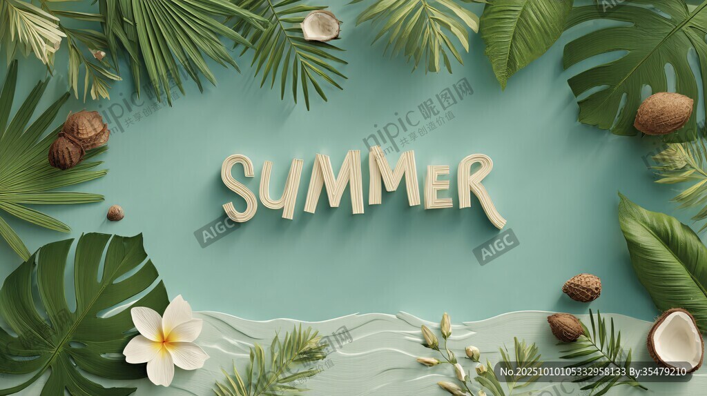 夏日风情 清新绿植与文字