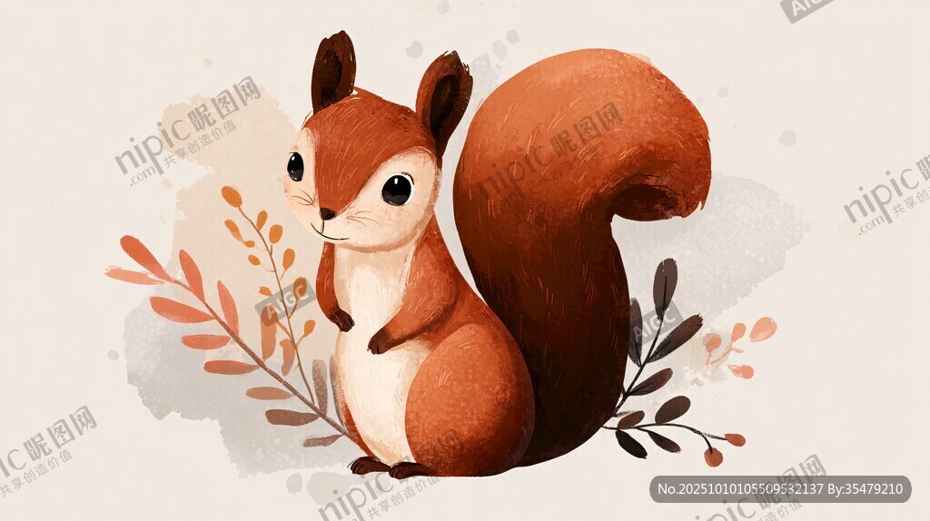 可爱松鼠插画 自然风萌物