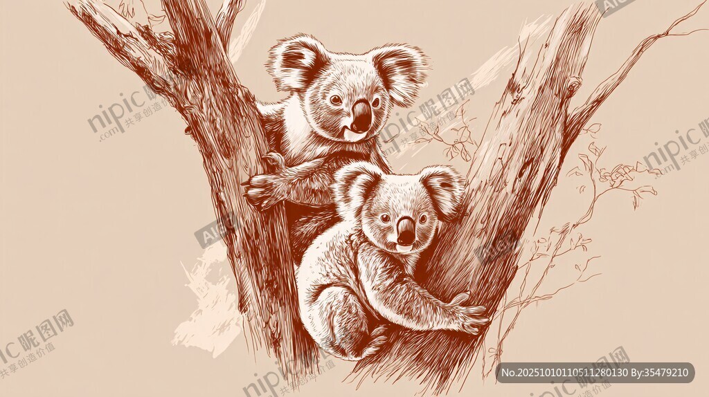 树上的考拉母子温馨画面