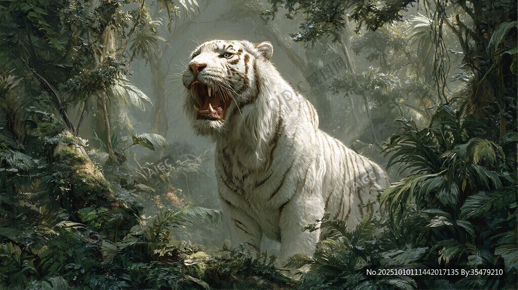 森林中的白虎威严咆哮