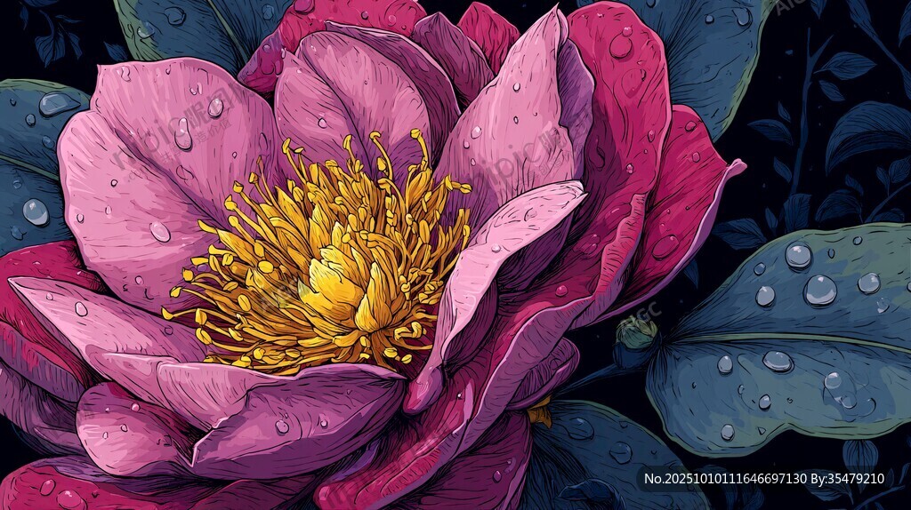 带露绽放的娇艳粉色花卉