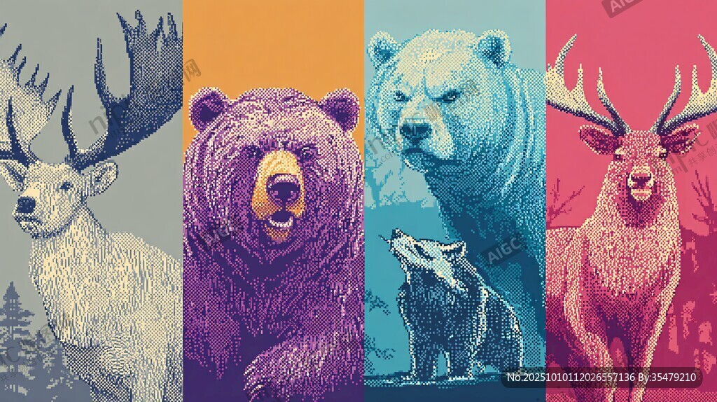 多彩野生动物插画组合