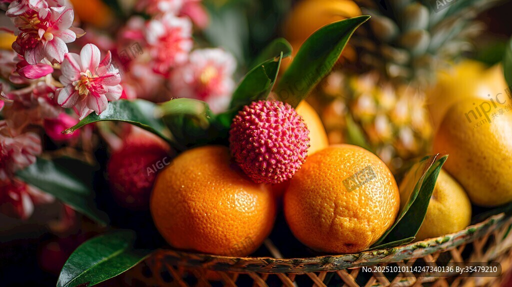 缤纷果篮配娇艳花卉