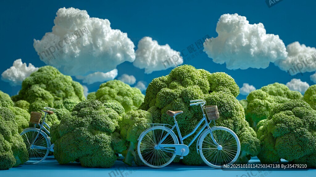 西兰花田野中的复古自行车