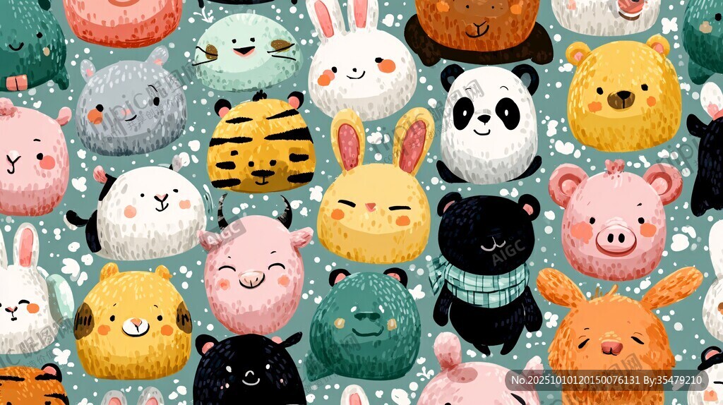 可爱动物头像无缝图案
