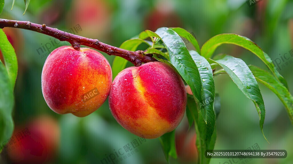 枝头鲜嫩双桃挂