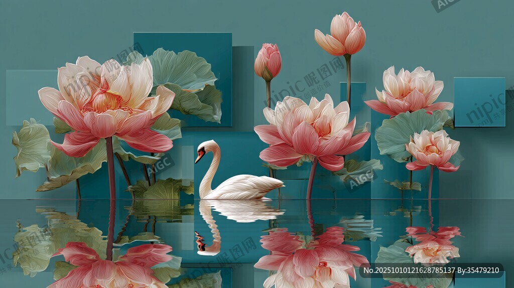 荷塘天鹅 梦幻花卉景致