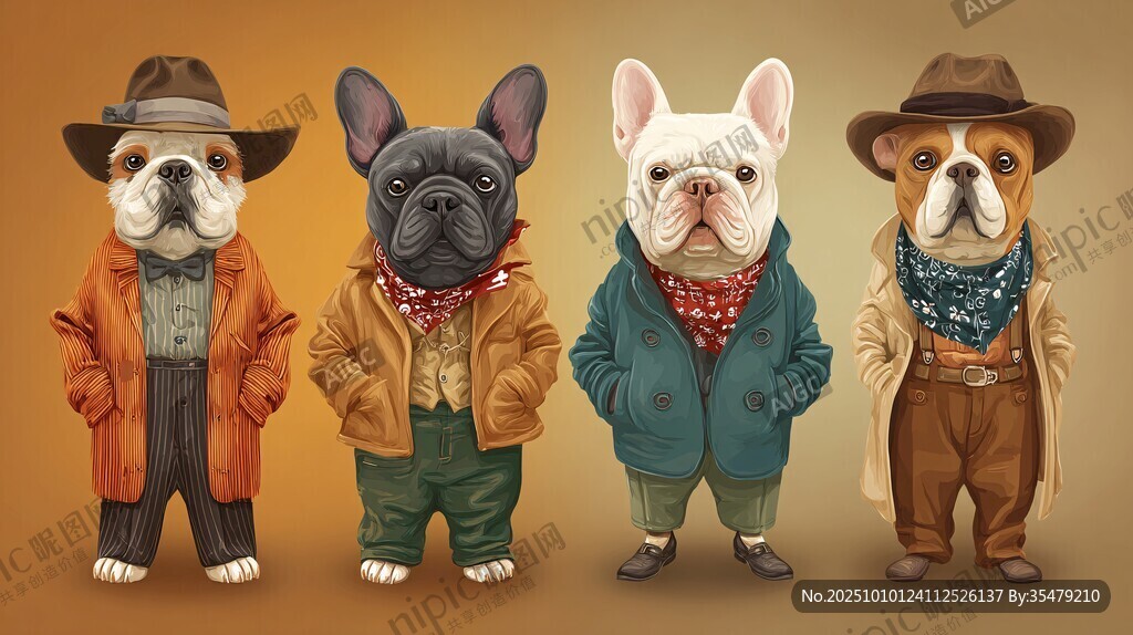 复古装扮的时尚狗狗们